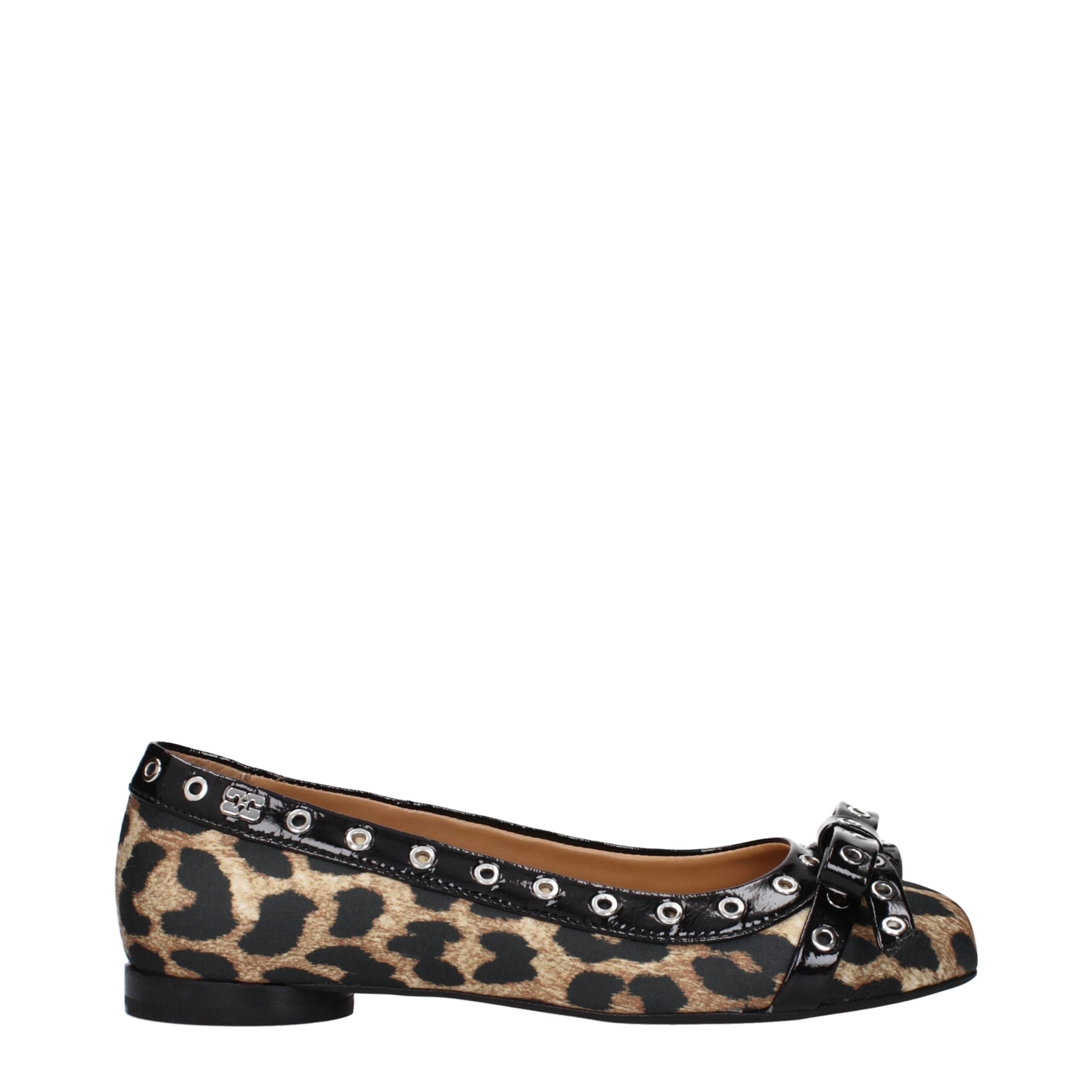 Ganni Brown Fabric Ballet Women's Flats