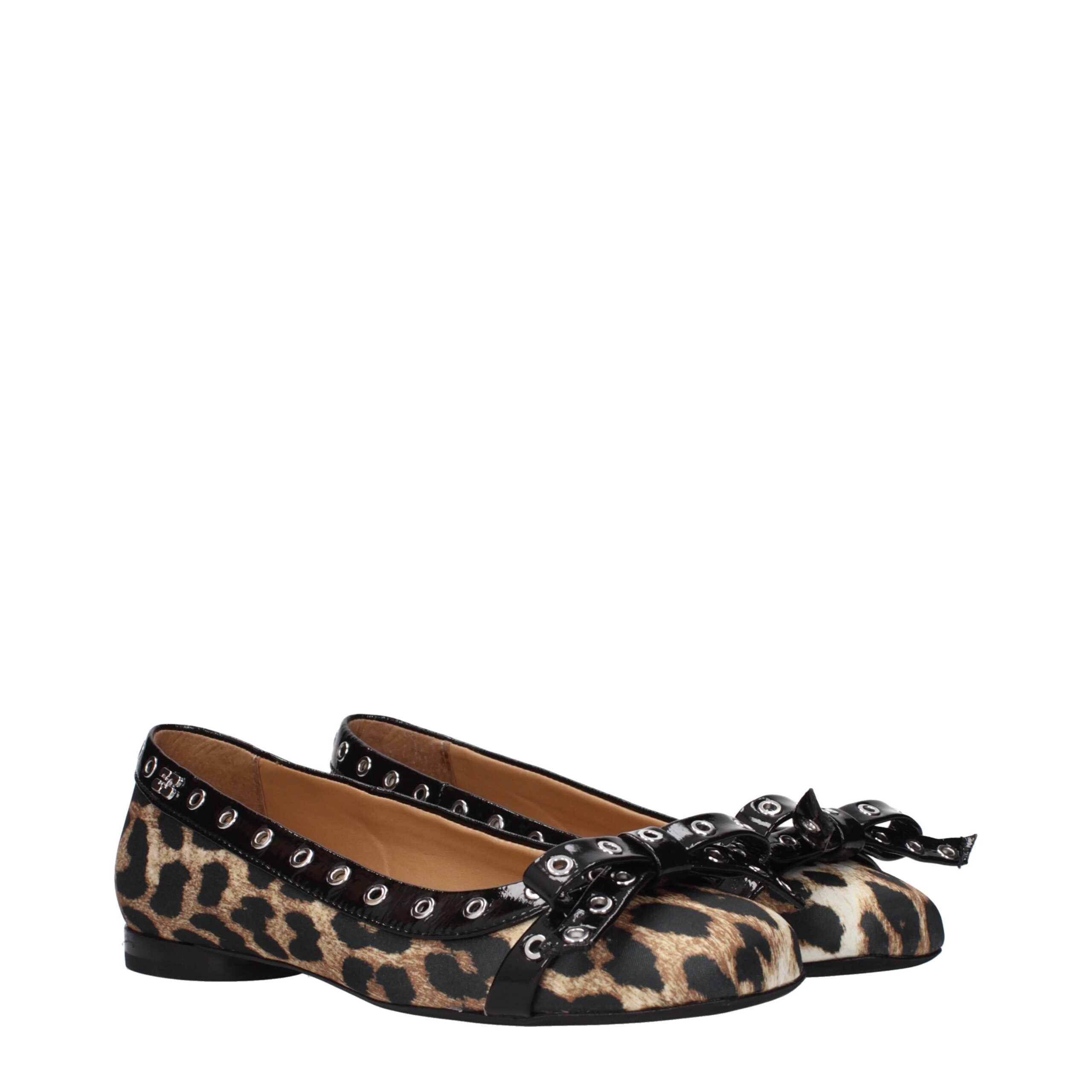 Ganni Brown Fabric Ballet Women's Flats