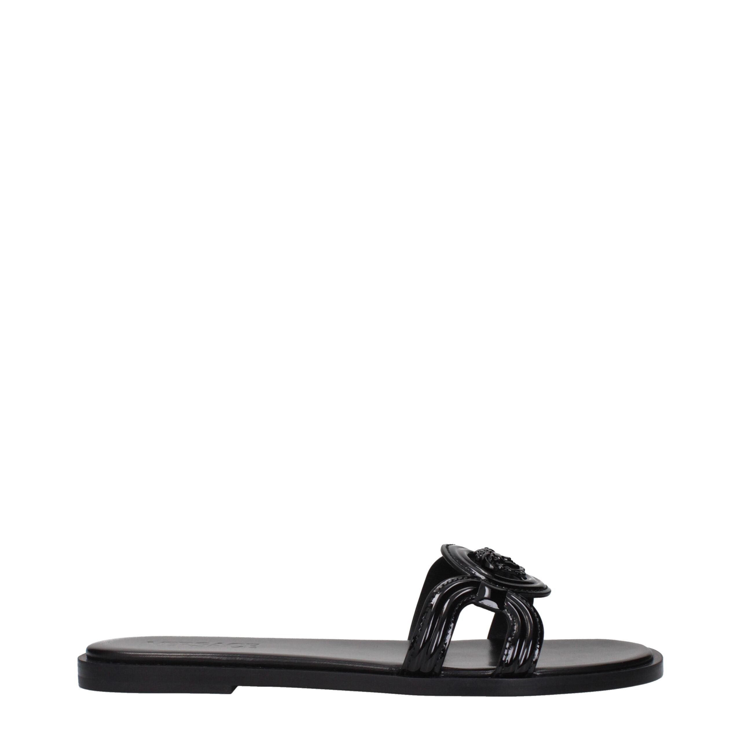 Versace Black Leather Women's Slippers