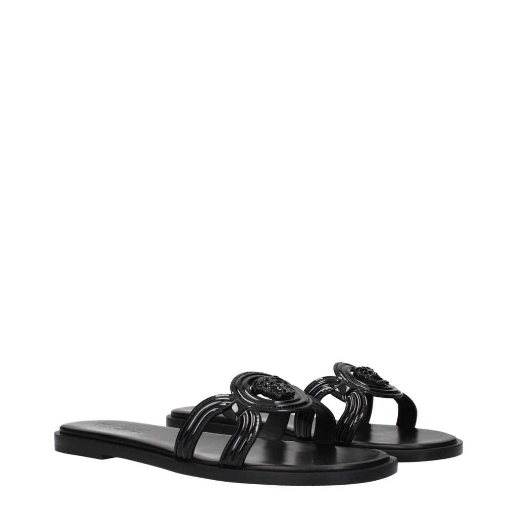 Versace Black Leather Women's Slippers