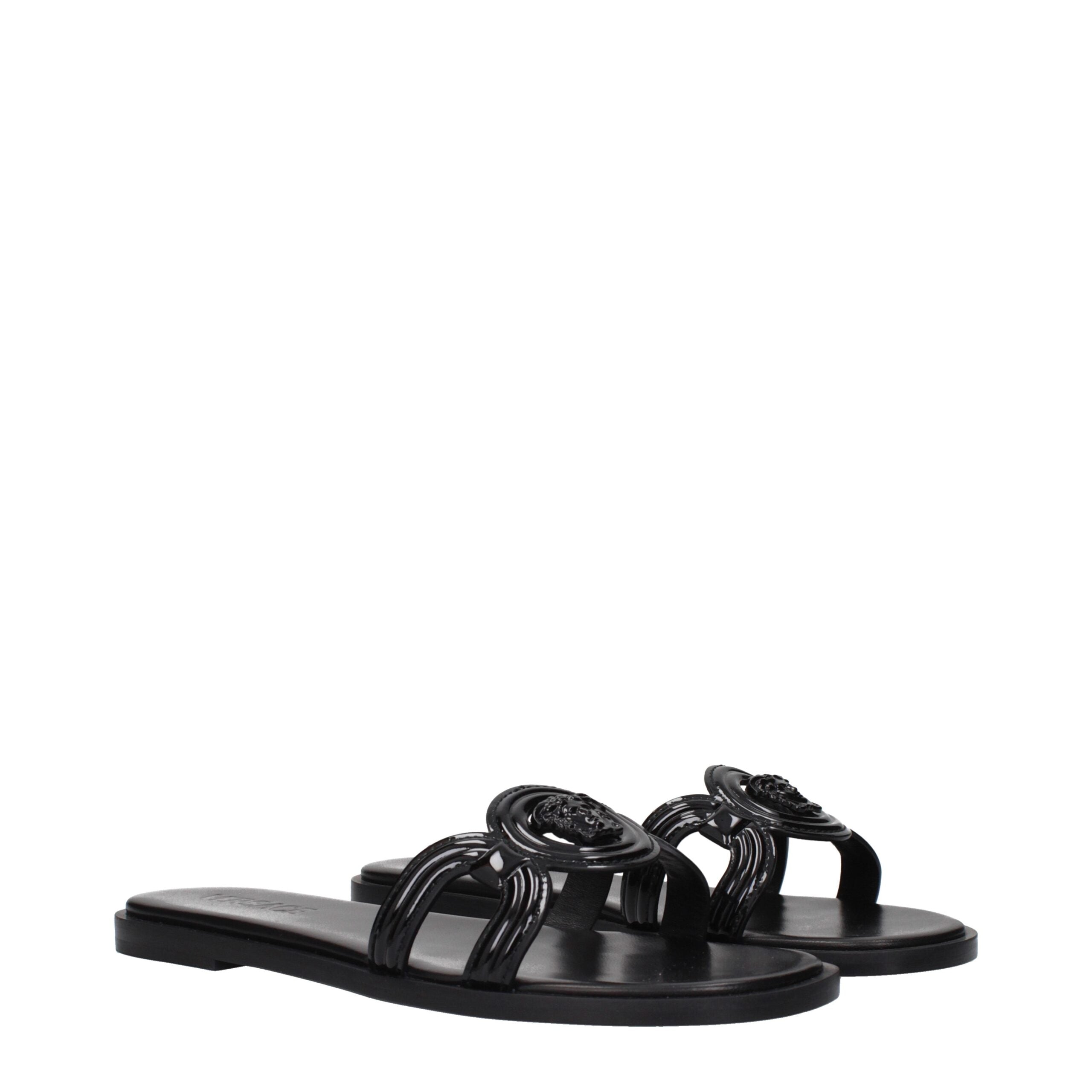 Versace Black Leather Women's Slippers