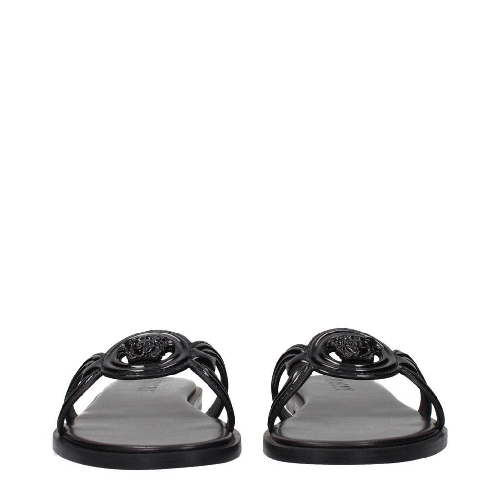 Versace Black Leather Women's Slippers