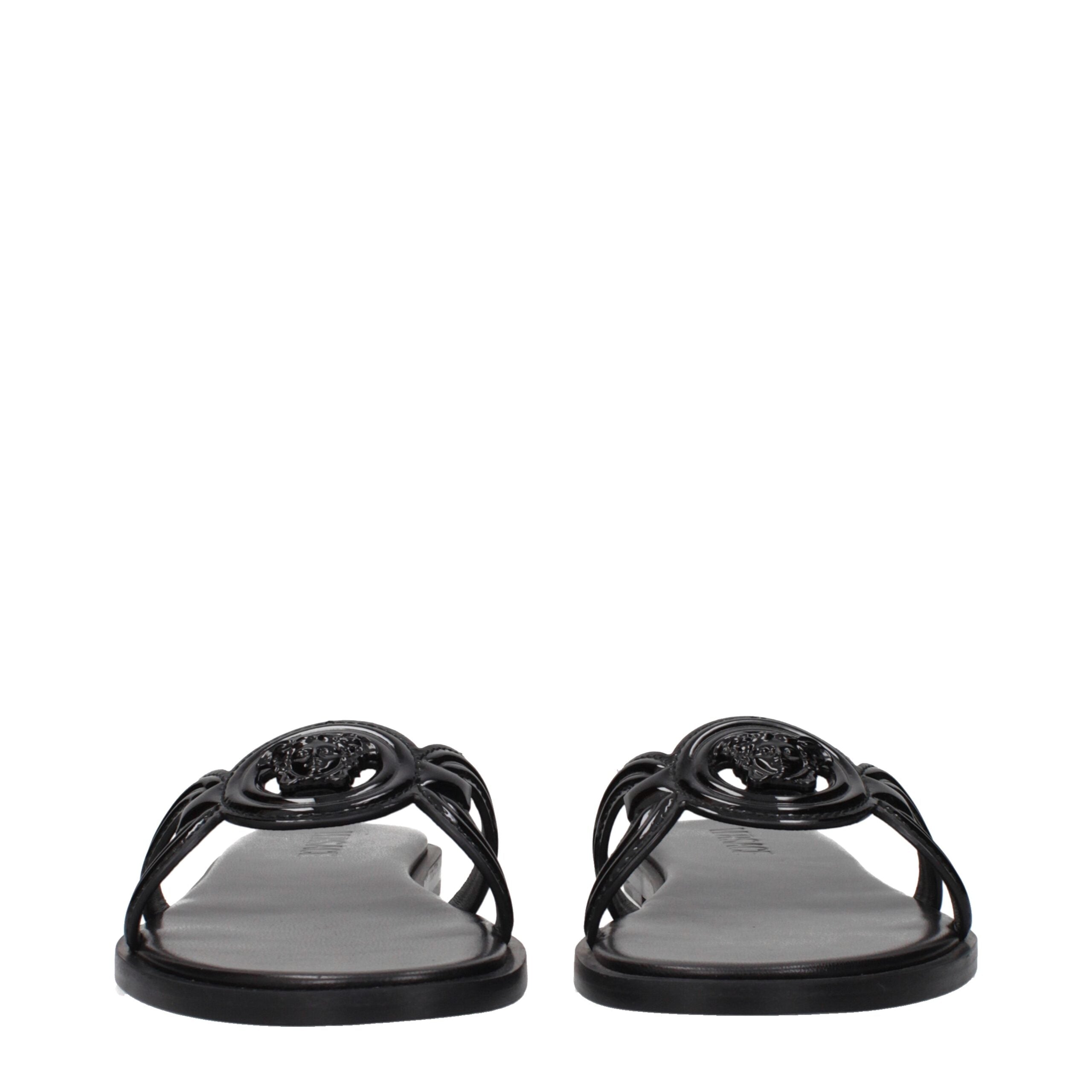 Versace Black Leather Women's Slippers