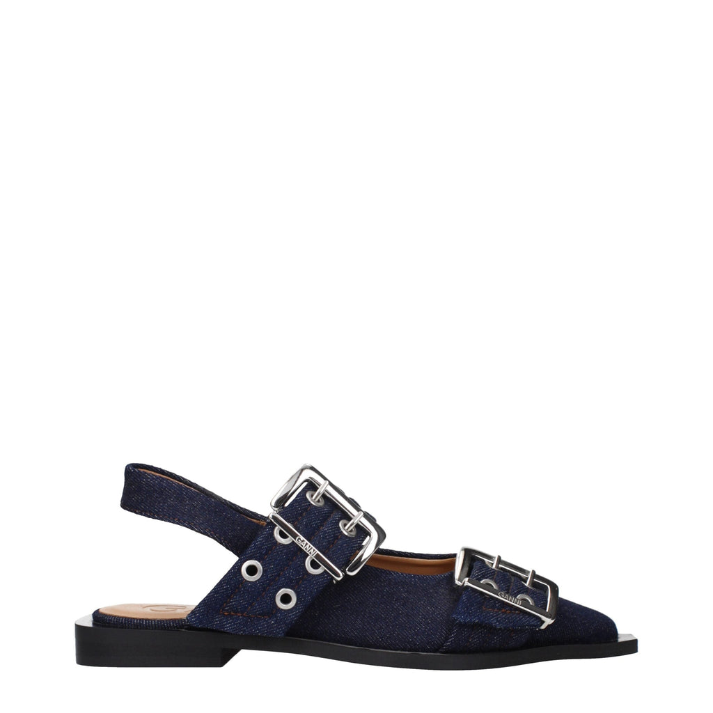 Ganni Blue Fabric Flat Women's Sandals