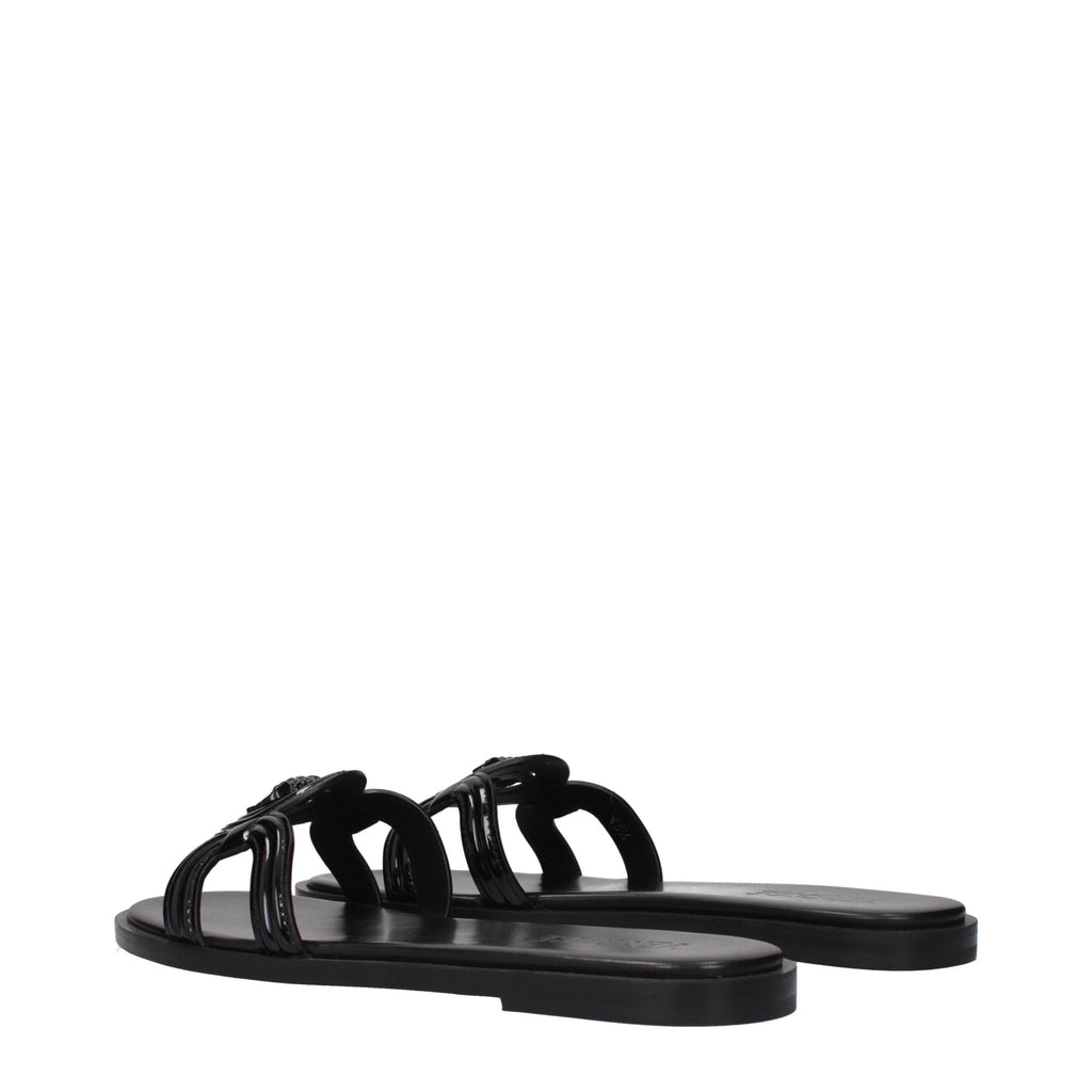 Versace Black Leather Women's Slippers