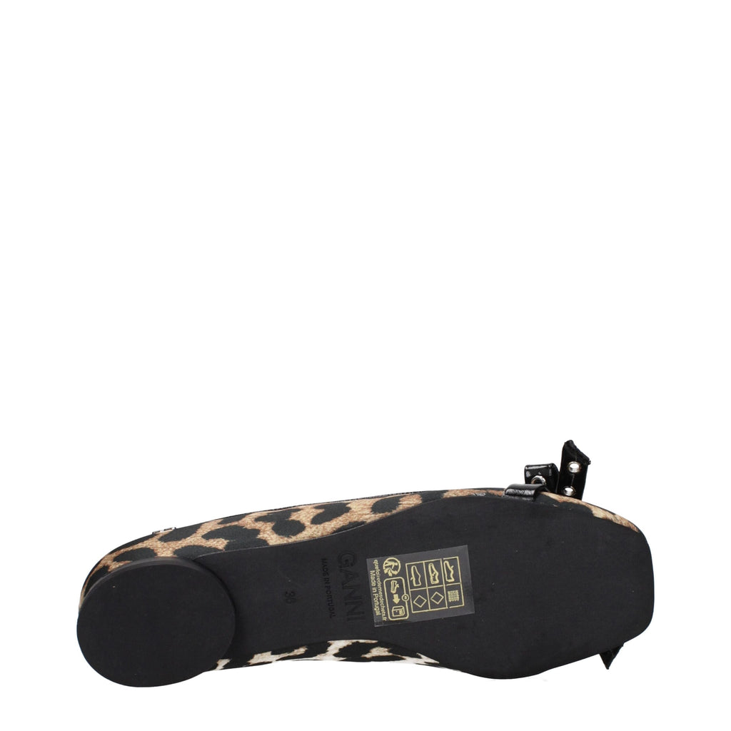 Ganni Brown Fabric Ballet Women's Flats