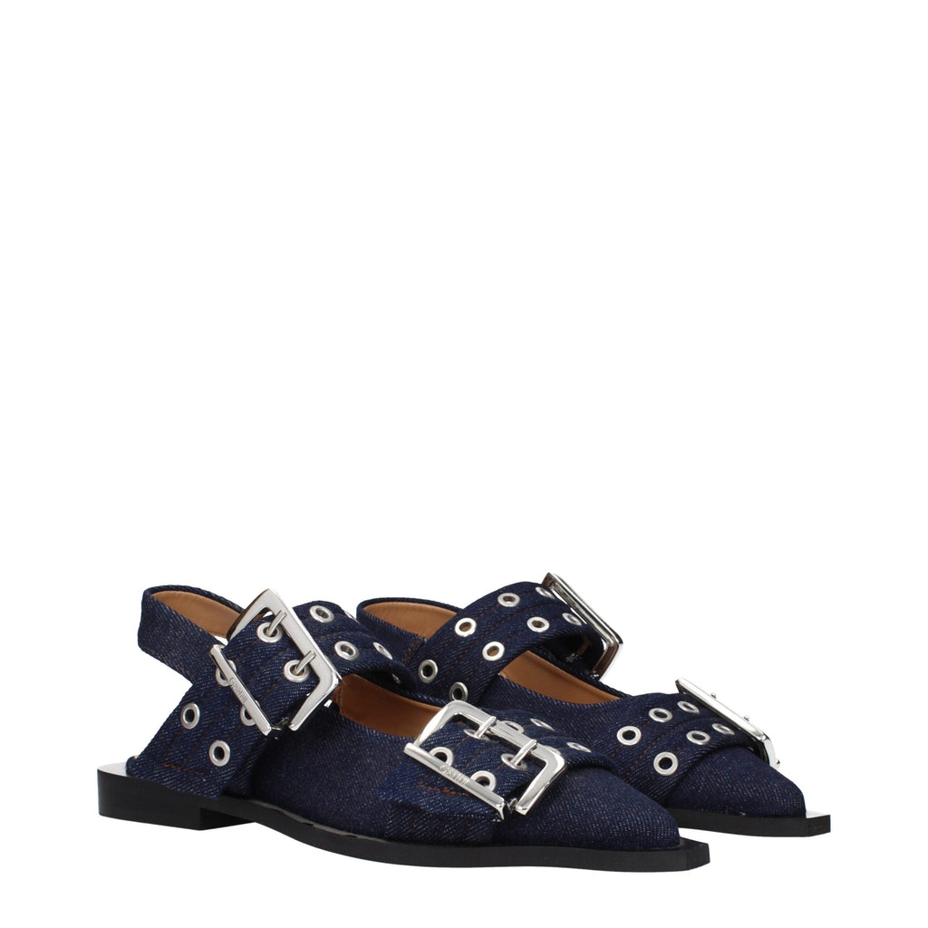 Ganni Blue Fabric Flat Women's Sandals