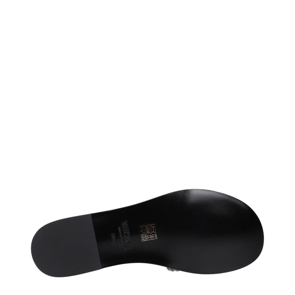Versace Black Leather Women's Slippers
