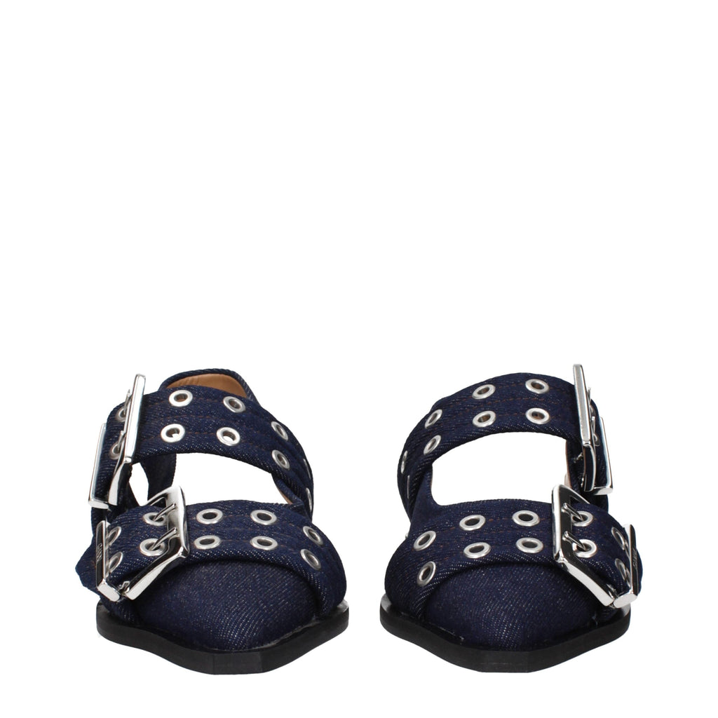 Ganni Blue Fabric Flat Women's Sandals