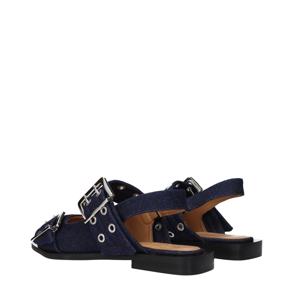 Ganni Blue Fabric Flat Women's Sandals