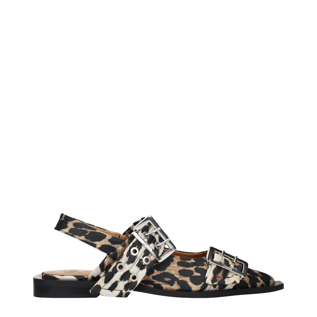Ganni Brown Fabric Flat Women's Sandals