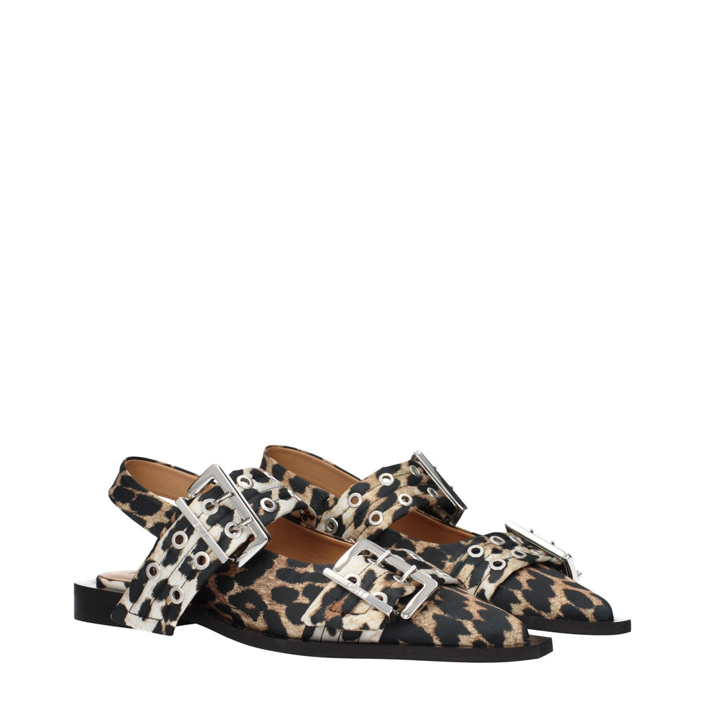 Ganni Brown Fabric Flat Women's Sandals