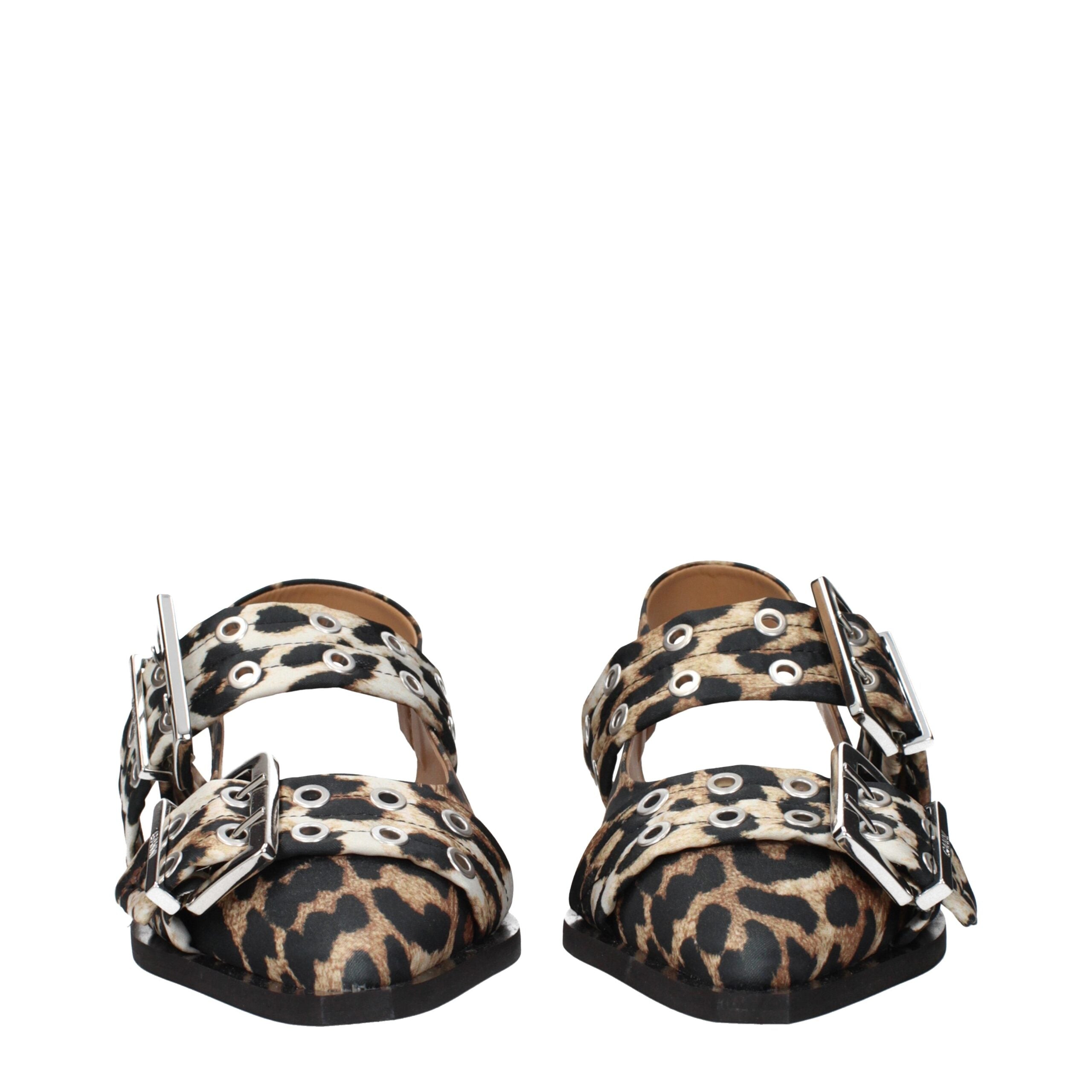 Ganni Brown Fabric Flat Women's Sandals