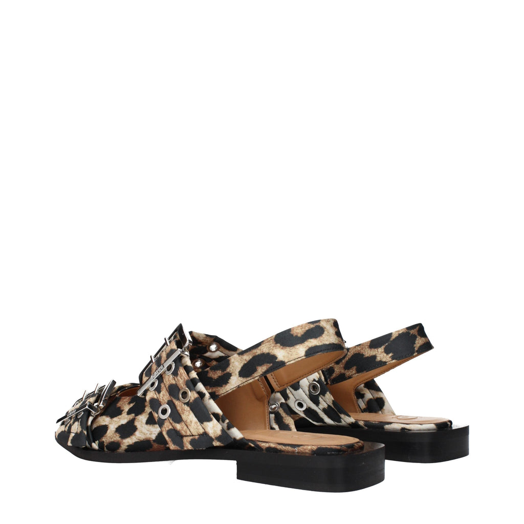 Ganni Brown Fabric Flat Women's Sandals