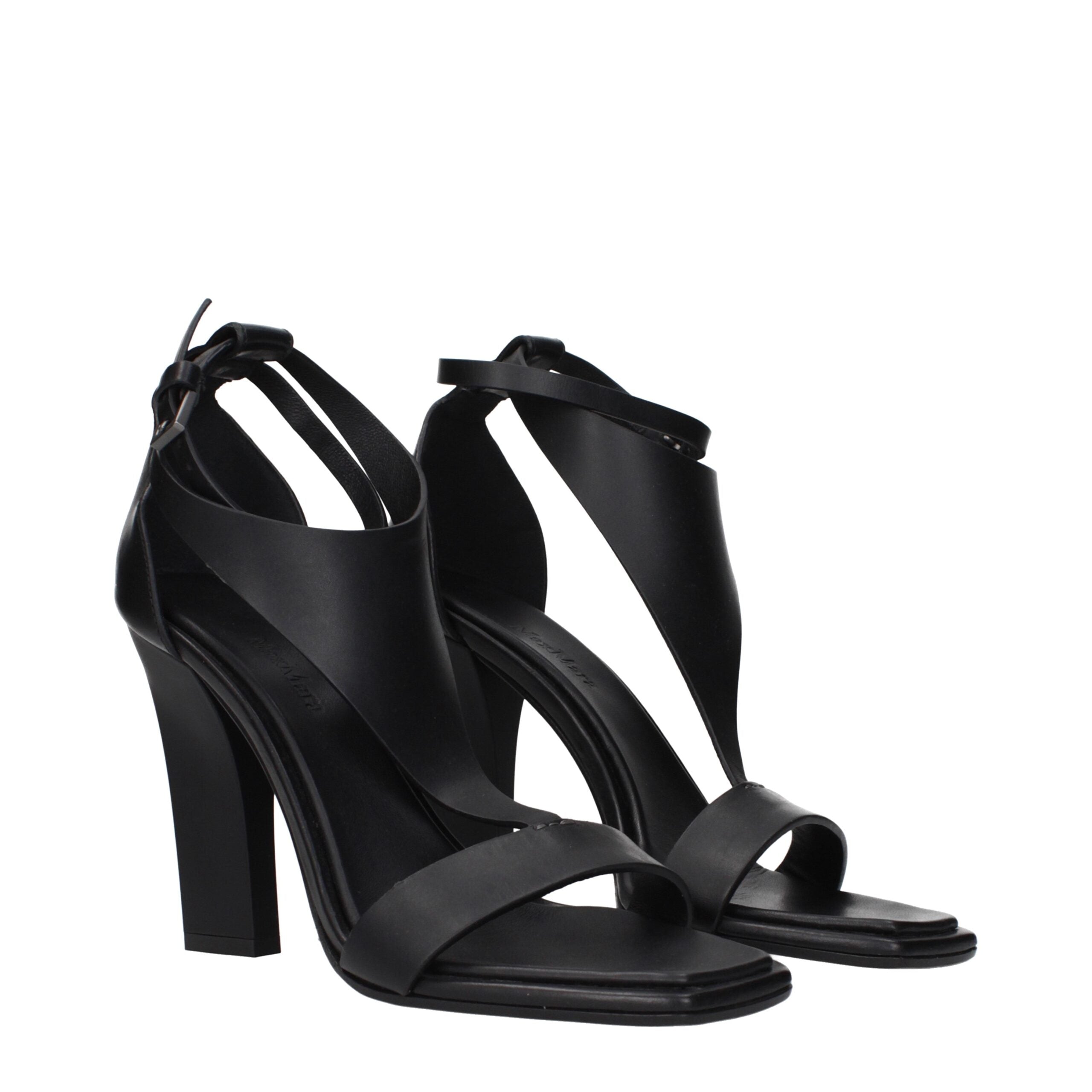 Max Mara Black Leather Stiletto Heel Women's Sandals
