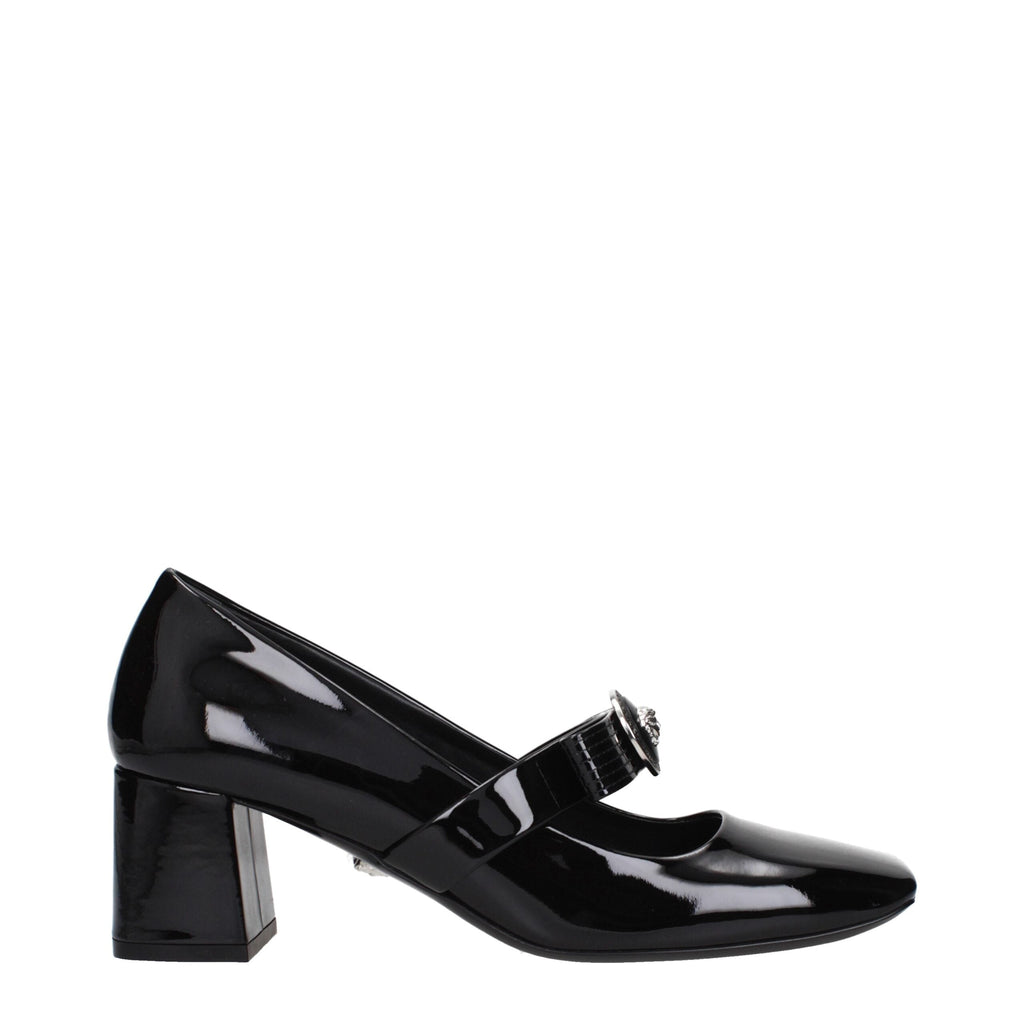 Versace Black Leather Mid Heel Women's Pumps