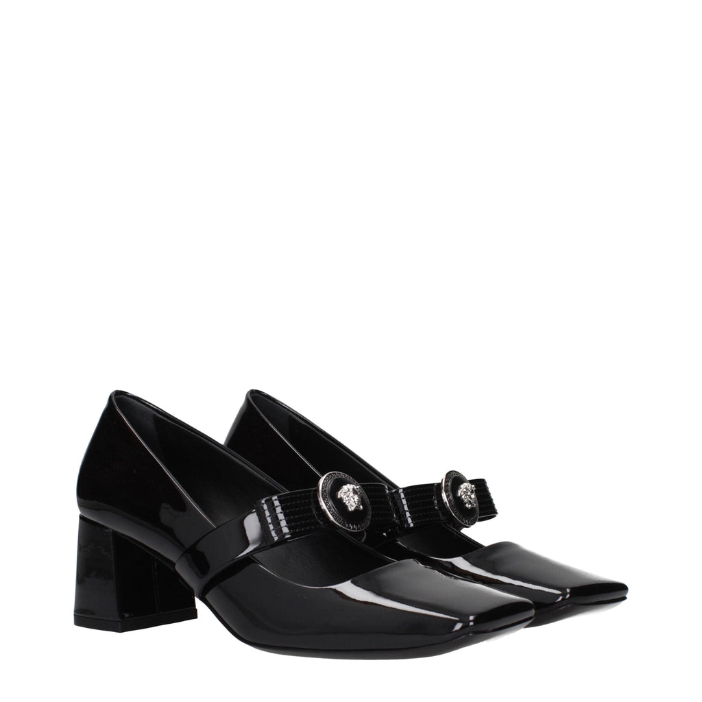 Versace Black Leather Mid Heel Women's Pumps