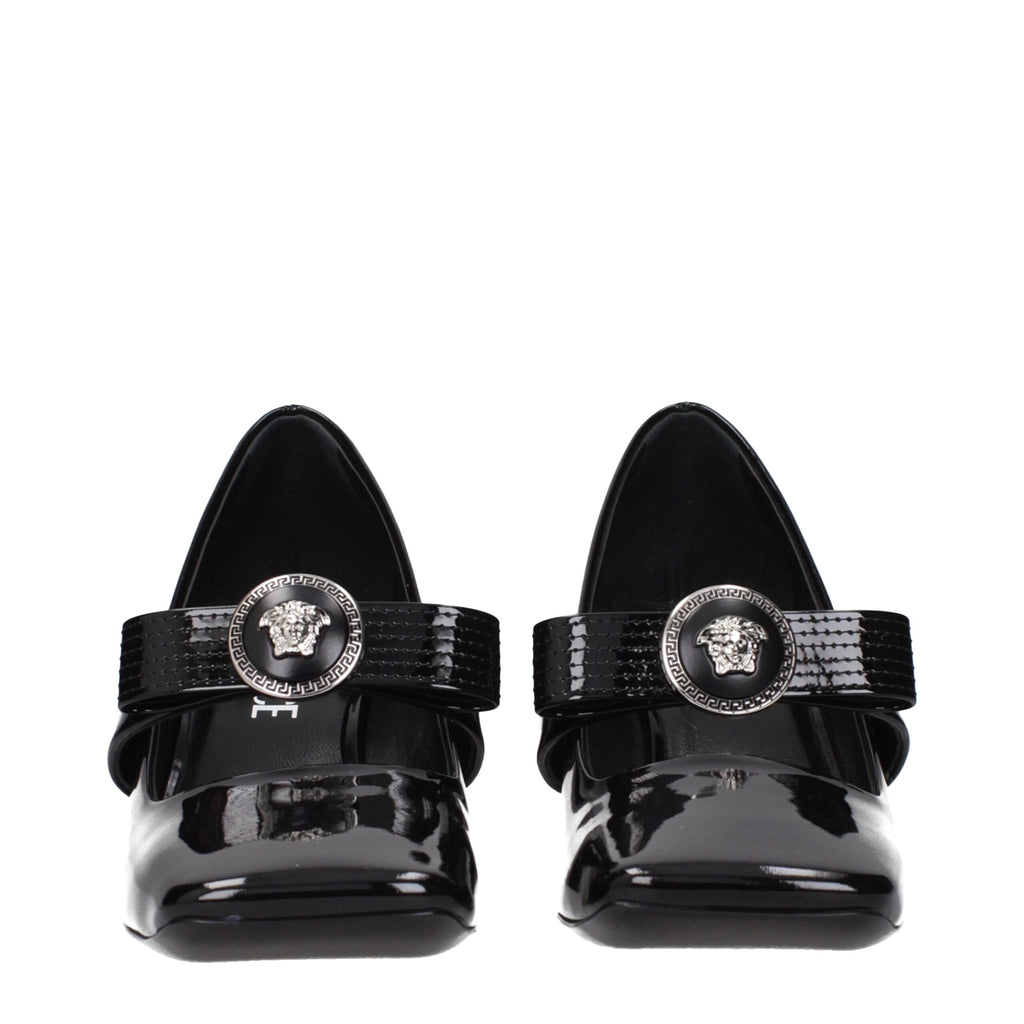 Versace Black Leather Mid Heel Women's Pumps