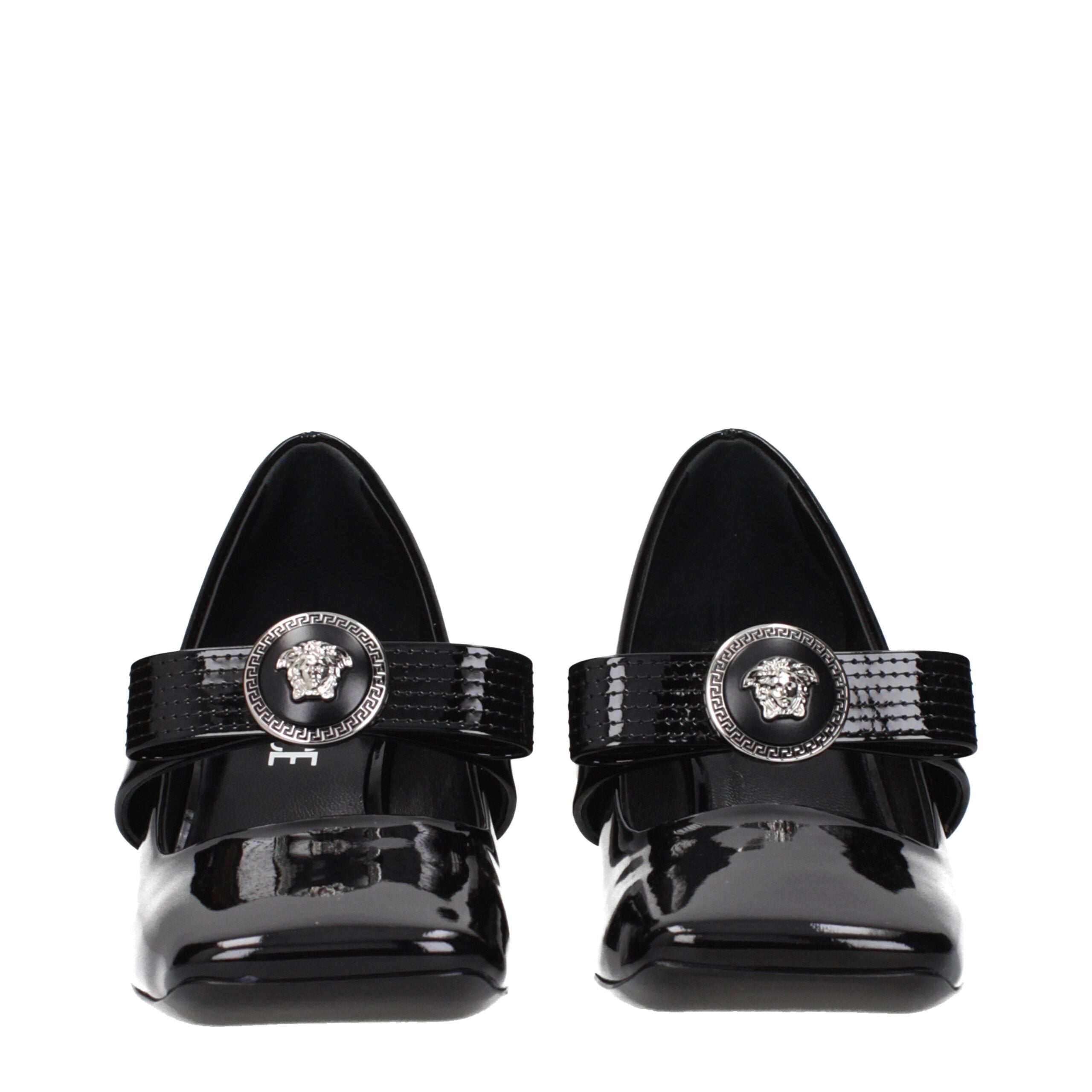 Versace Black Leather Mid Heel Women's Pumps