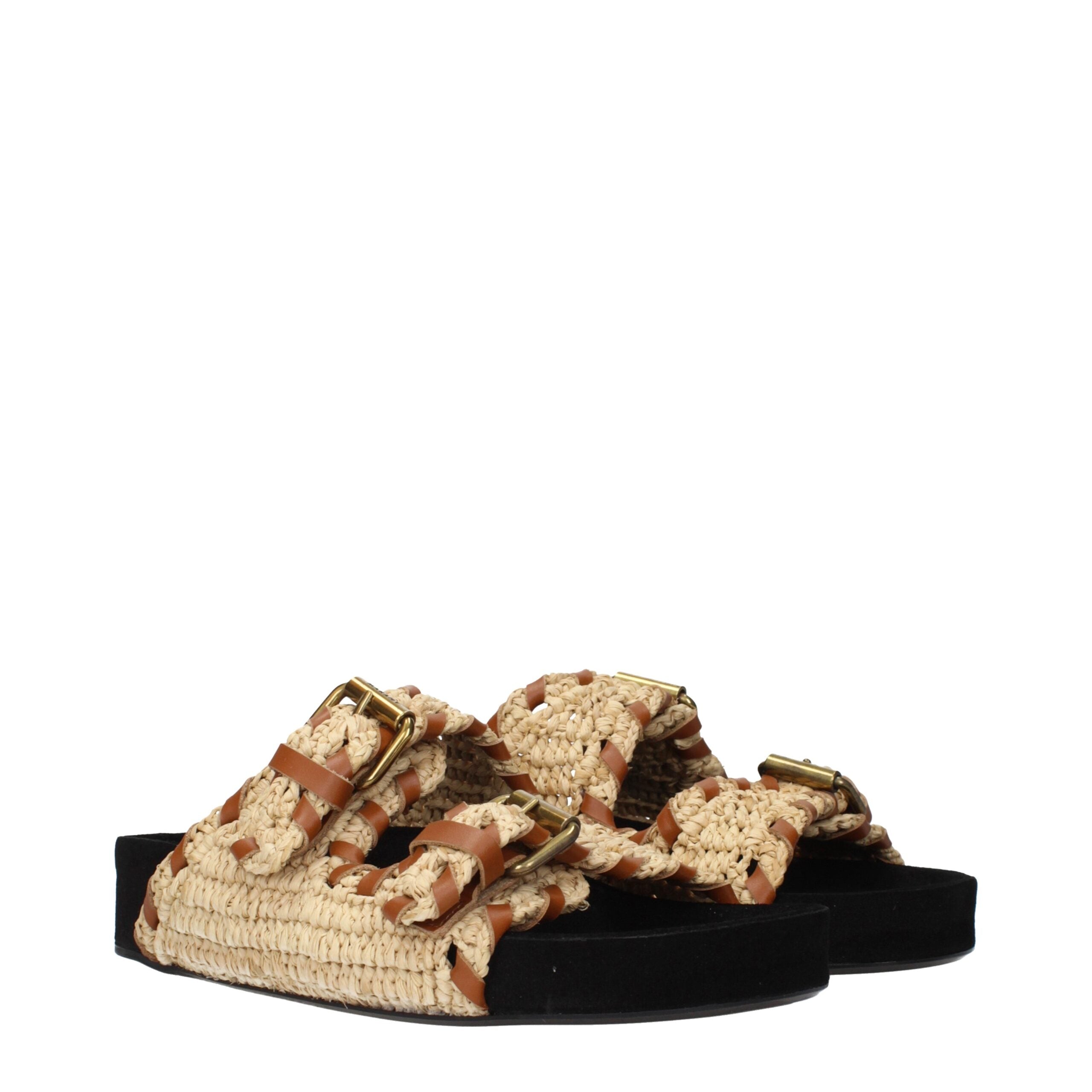 Isabel Marant Beige Raffia Women's Slippers