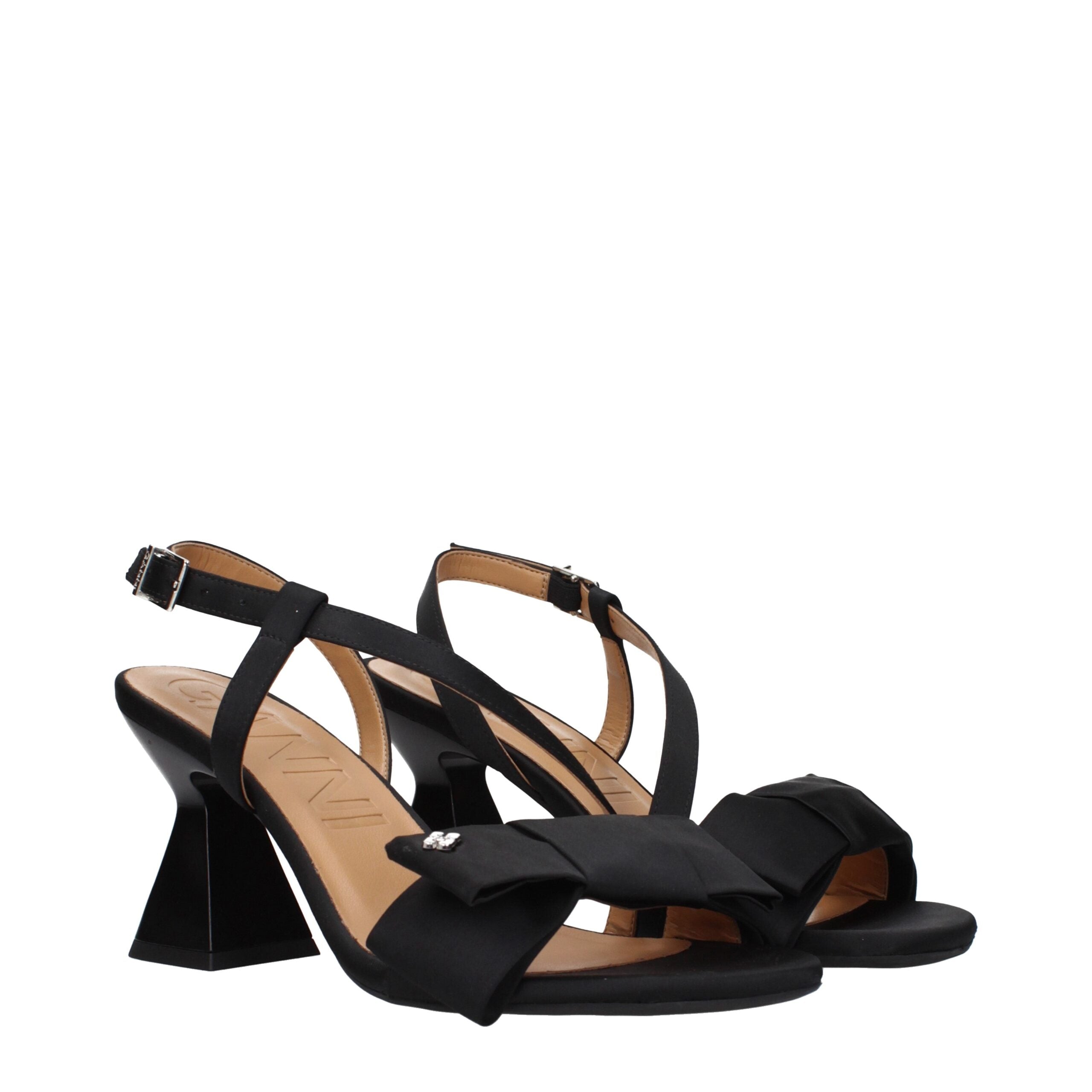 Ganni Black Fabric Platform Women's Sandals