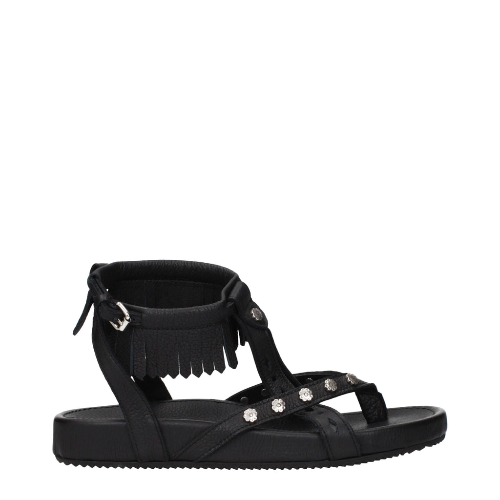 Isabel Marant Black Leather Flat Women's Sandals