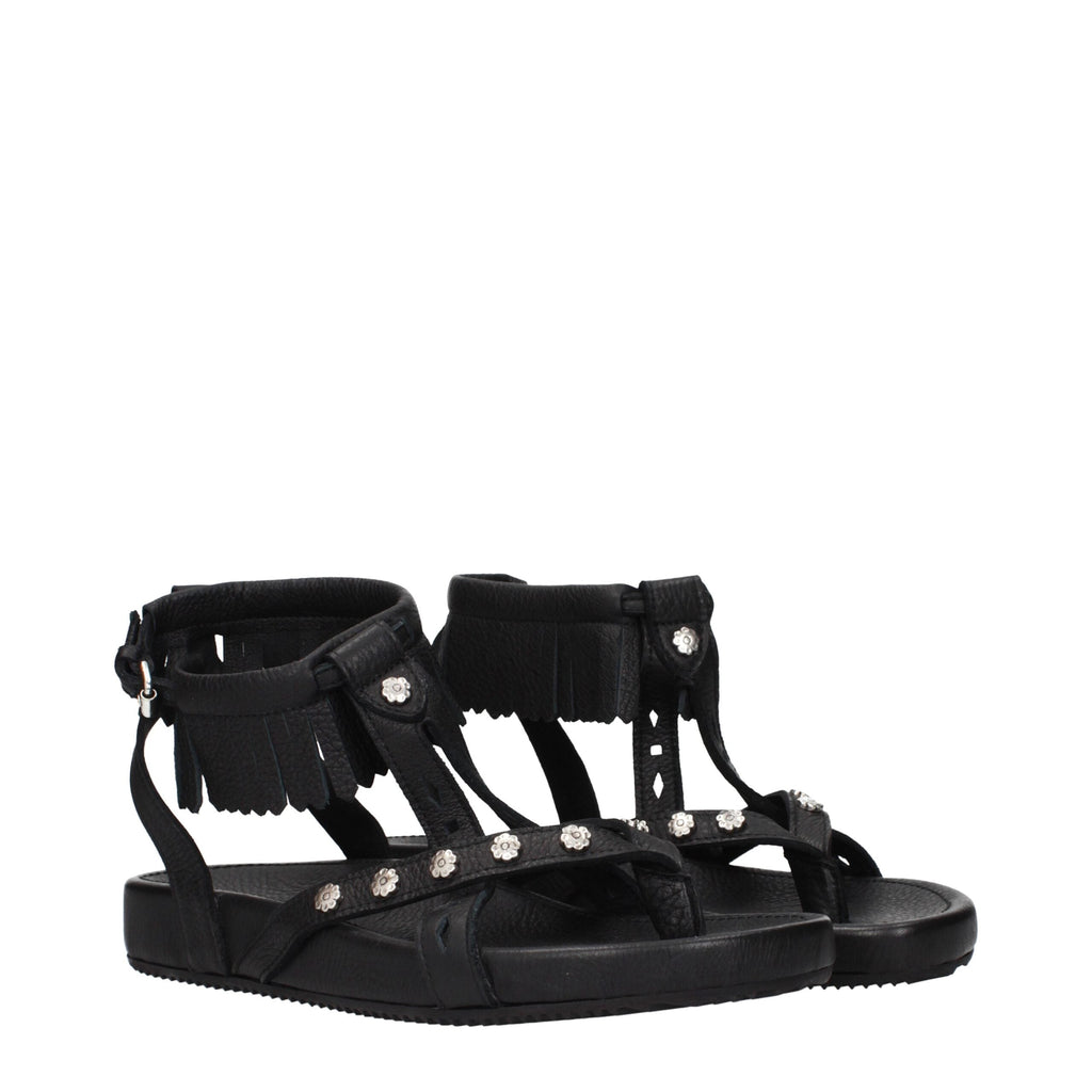 Isabel Marant Black Leather Flat Women's Sandals