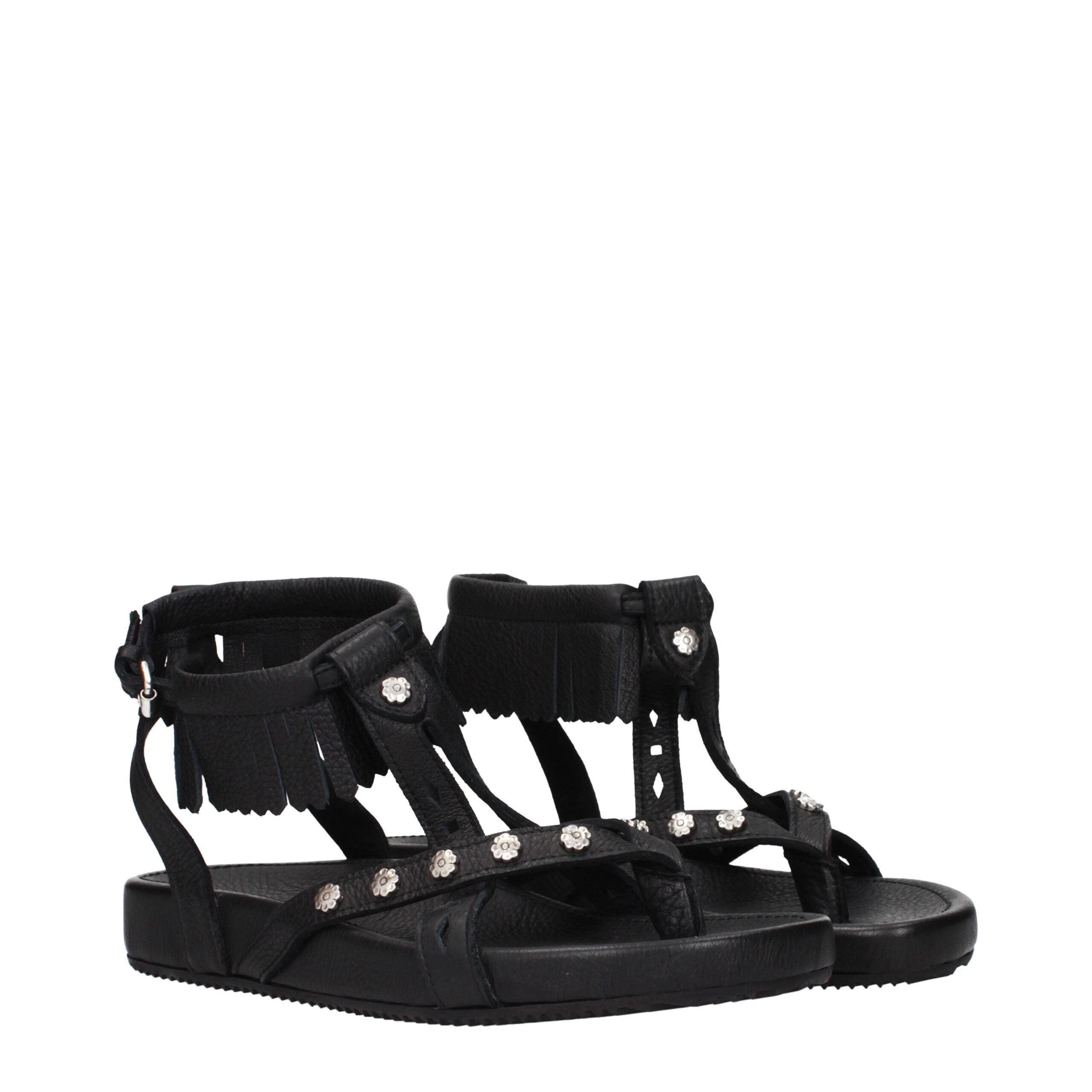 Isabel Marant Black Leather Flat Women's Sandals