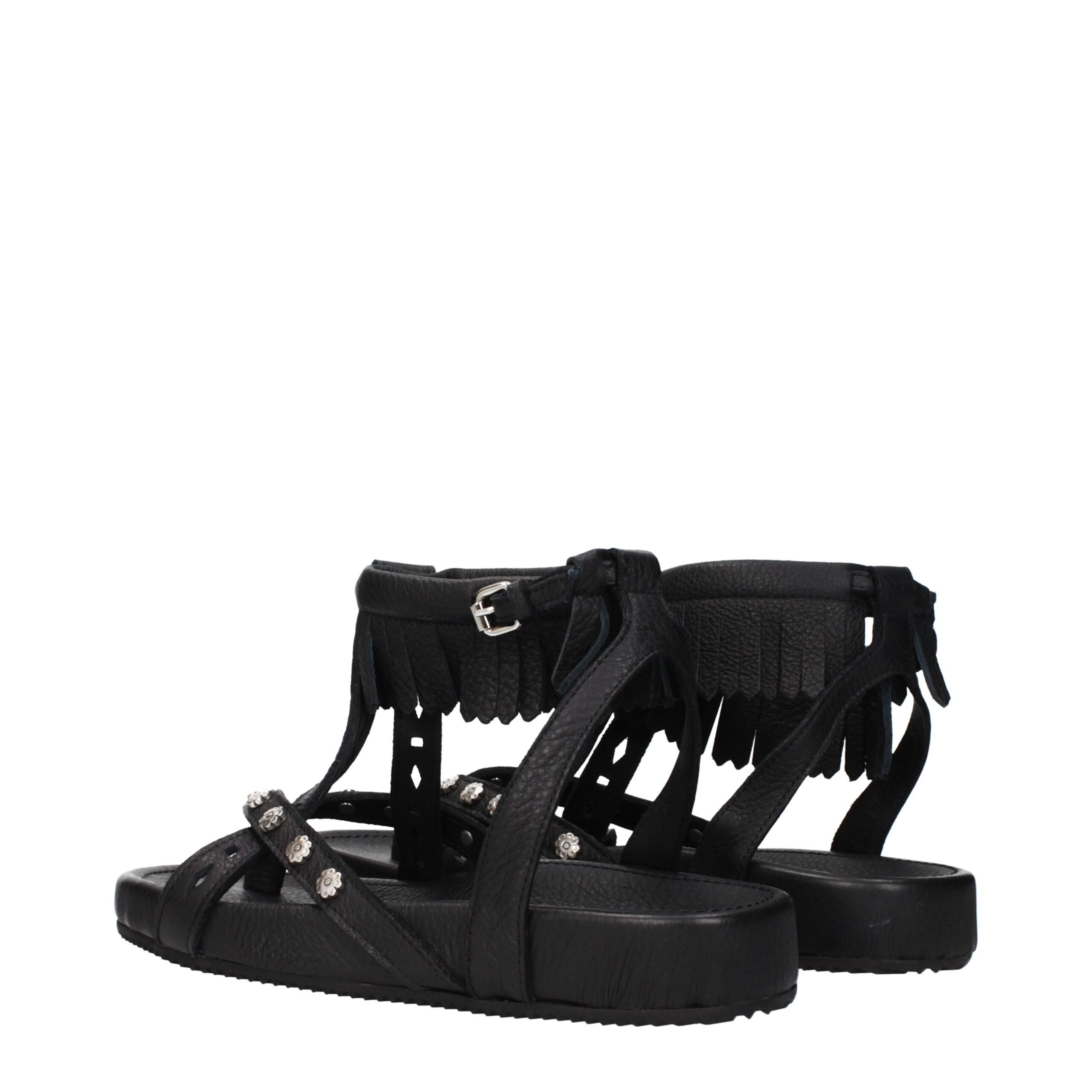 Isabel Marant Black Leather Flat Women's Sandals