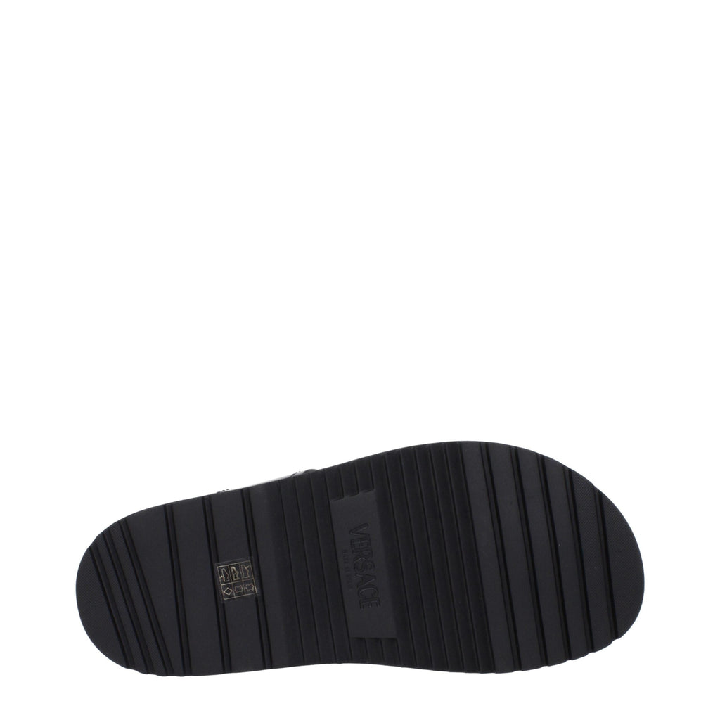 Versace Black Leather Flat Men's Sandals