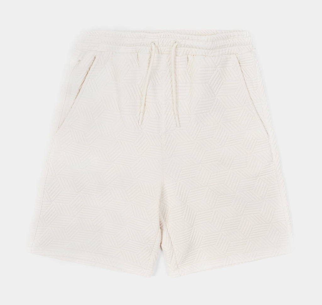 Exclusive Printed Knit Mens Shorts (Beige/White) — S — Front View