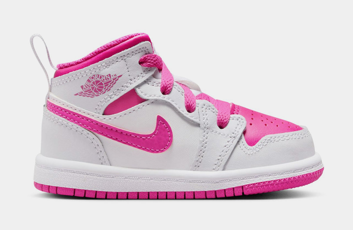 Exclusive Air Jordan 1 Mid Fire Pink Infant Toddler Lifestyle Shoes (Fire Pink/White) — 2C — Front View