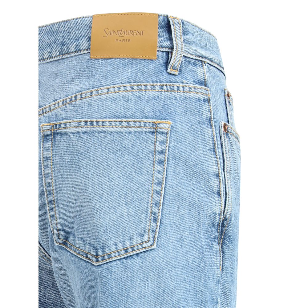 Saint Laurent Light Blue Cotton Straight-Leg Women's Jeans