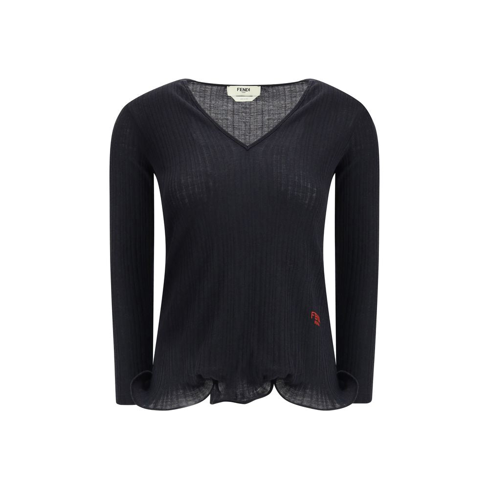Fendi Black Fleece Wool Women's Top