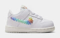 Exclusive Dunk Low SE Rainbow Swoosh Infant Toddler Lifestyle Shoes (White/Multi Color/Dark Pony/Light Silver) — 2C — Front View