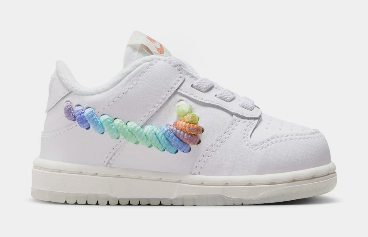 Exclusive Dunk Low SE Rainbow Swoosh Infant Toddler Lifestyle Shoes (White/Multi Color/Dark Pony/Light Silver) — 2C — Front View