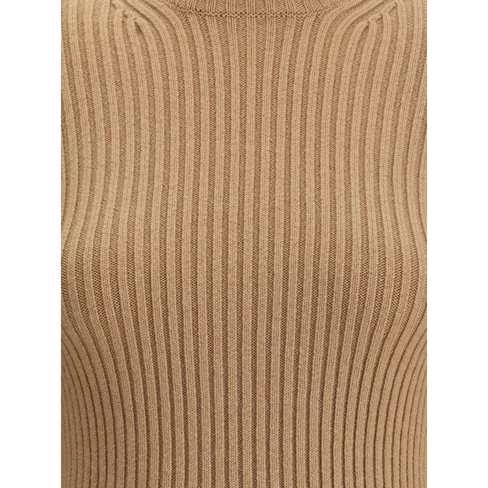 Max Mara Beige Wool Long Sleeve Women's T-Shirt
