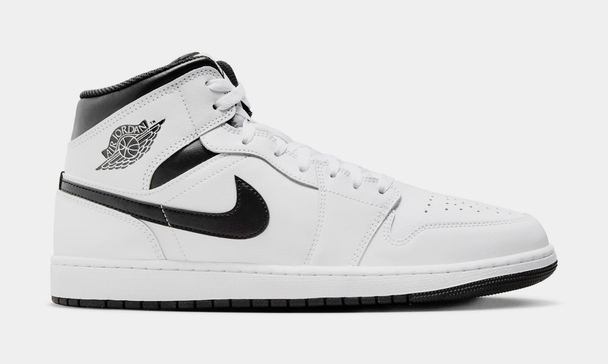 Exclusive Air Jordan 1 Mid Mens Basketball Shoes (White/Black) — 7 — Front View