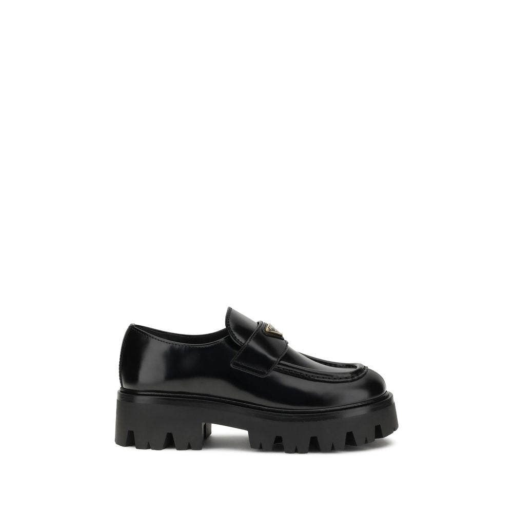Prada Black Calf Leather Bos Taurus Platform Women's Loafers