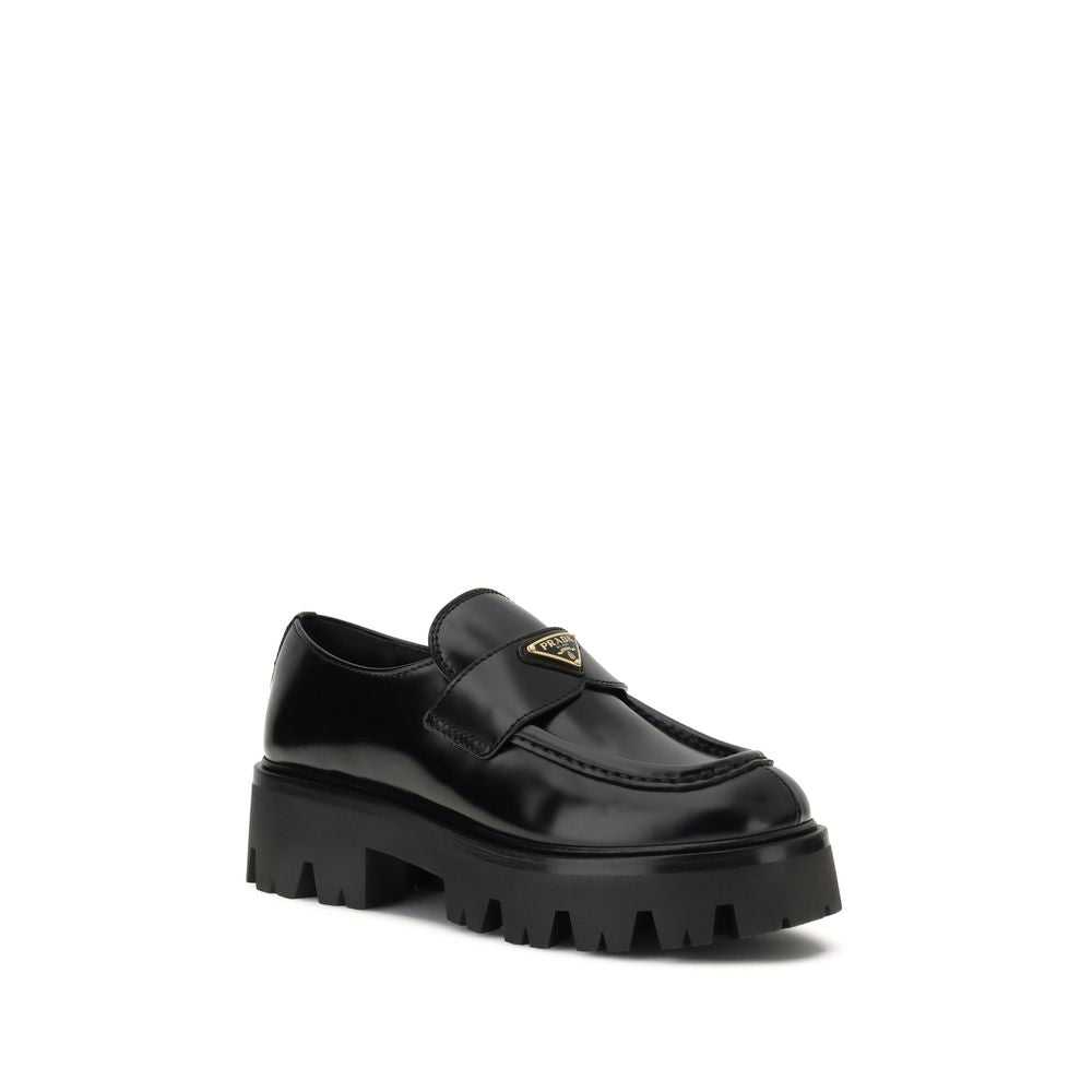 Prada Black Calf Leather Bos Taurus Platform Women's Loafers