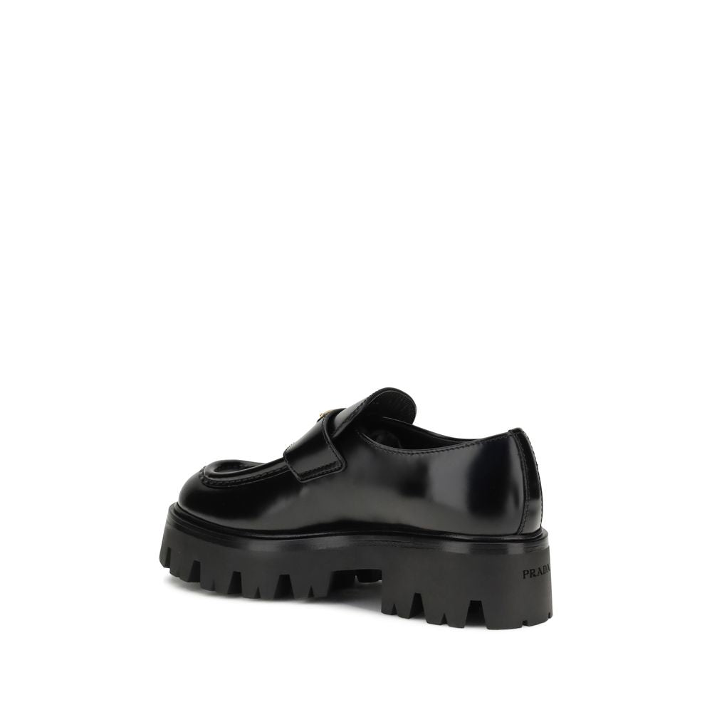 Prada Black Calf Leather Bos Taurus Platform Women's Loafers