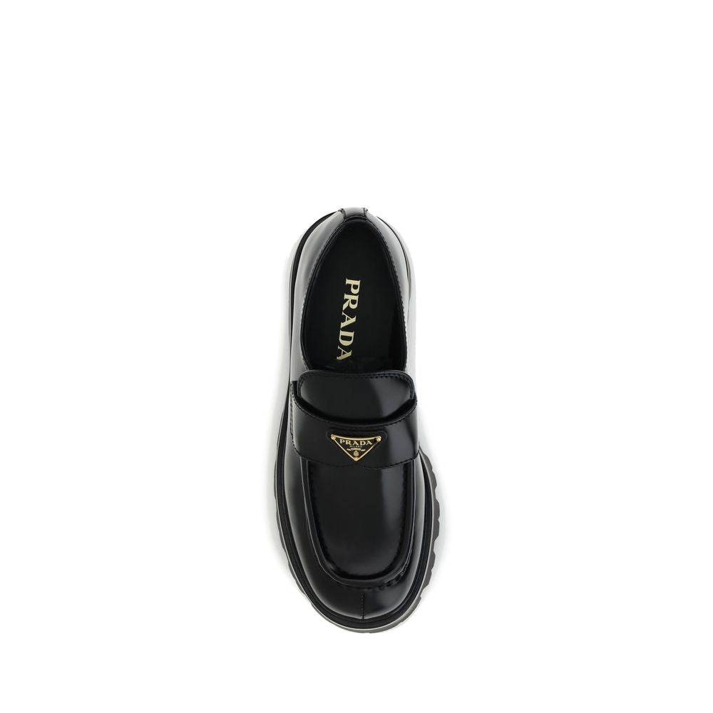 Prada Black Calf Leather Bos Taurus Platform Women's Loafers