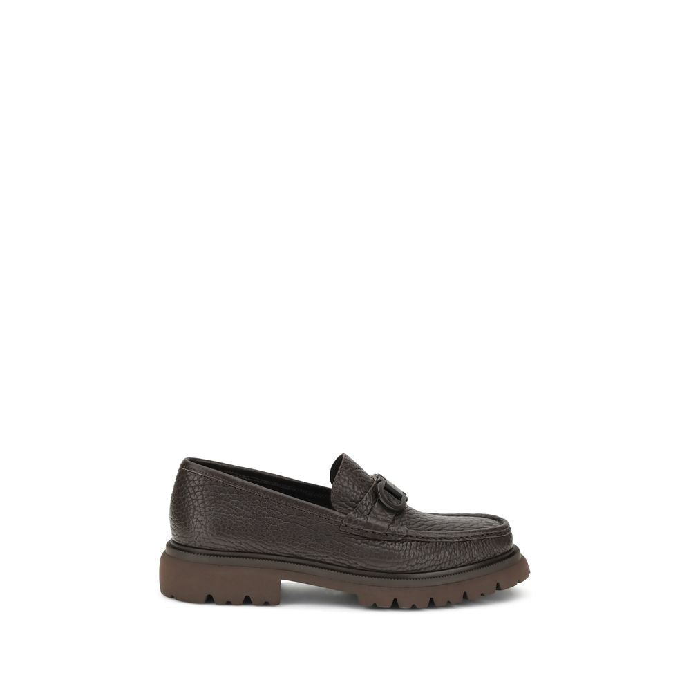 Ferragamo Brown Calf Leather Bos Taurus Slip-On Men's Loafers