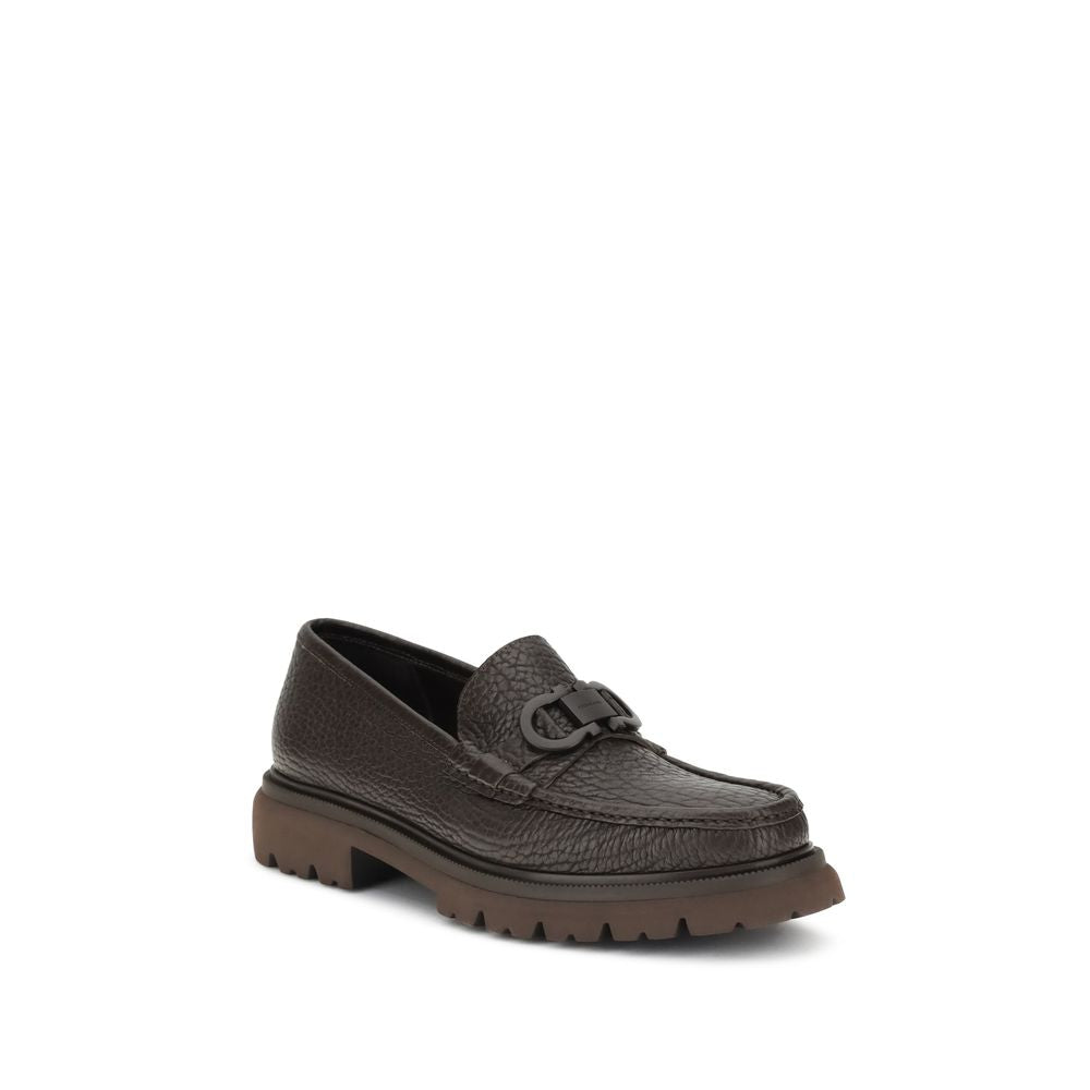 Ferragamo Brown Calf Leather Bos Taurus Slip-On Men's Loafers