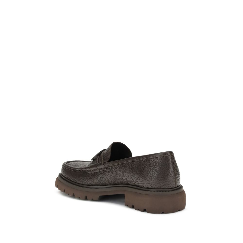 Ferragamo Brown Calf Leather Bos Taurus Slip-On Men's Loafers
