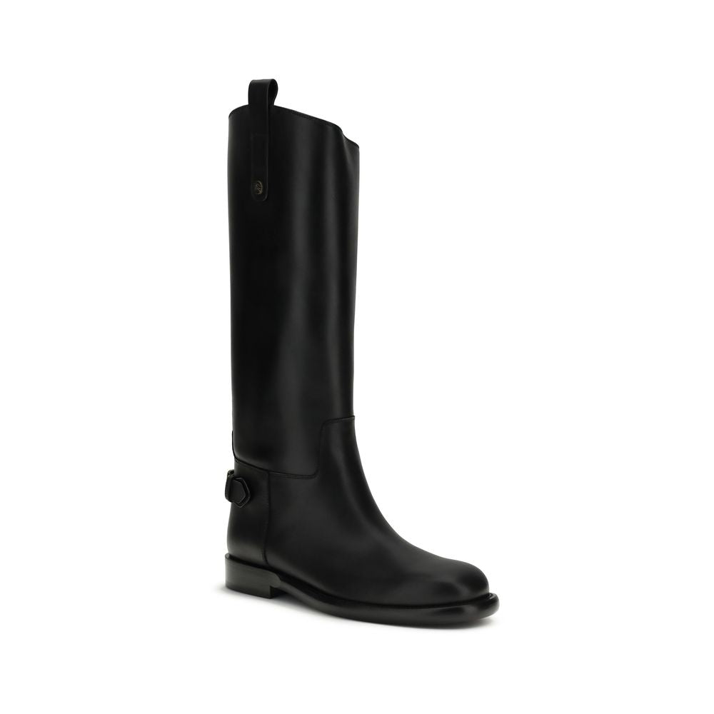 Burberry Black Calf Leather Bos Taurus Flat Women's Boots