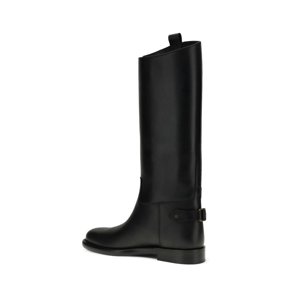 Burberry Black Calf Leather Bos Taurus Flat Women's Boots