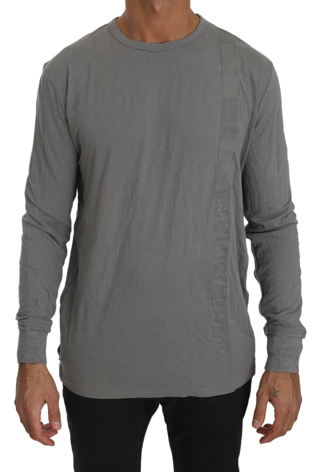 Scervino Street Cotton Gray Round Neck Pullover Top Men's Sweater