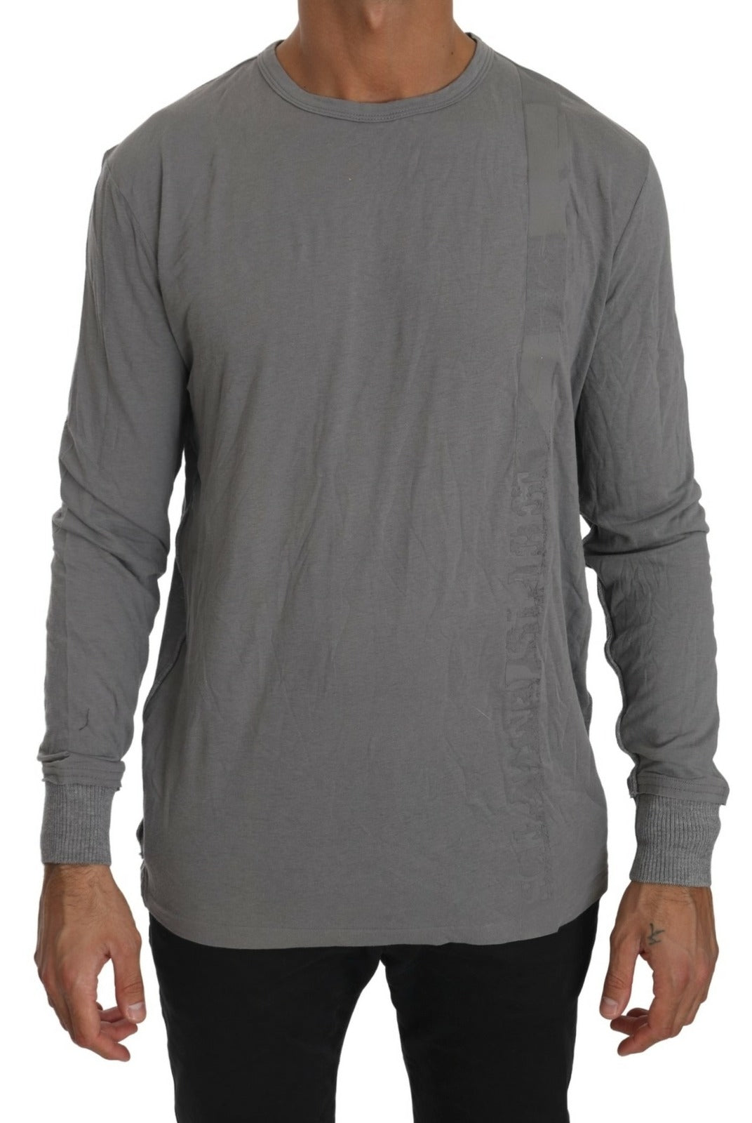 Scervino Street Cotton Gray Round Neck Pullover Top Men's Sweater