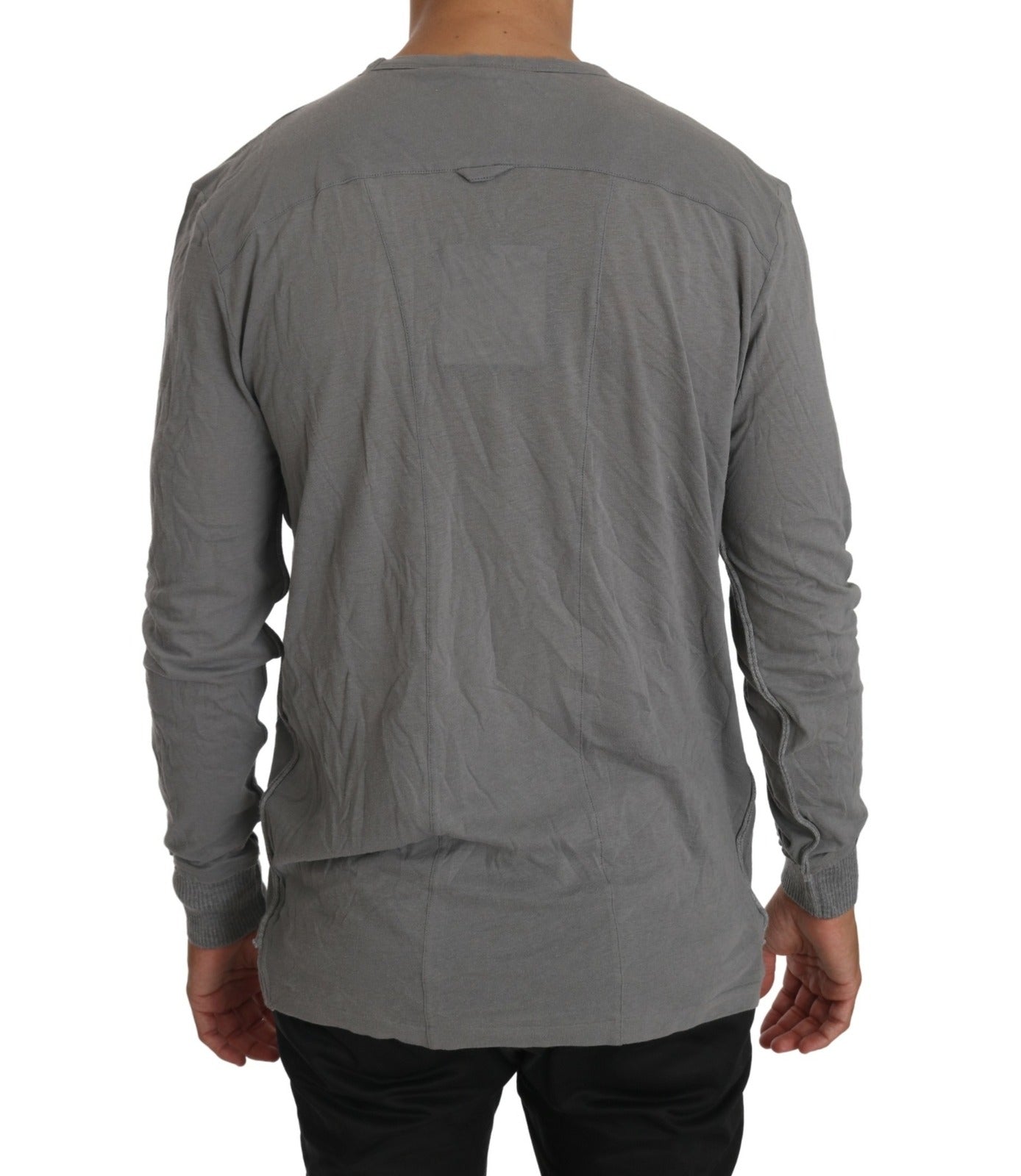 Scervino Street Cotton Gray Round Neck Pullover Top Men's Sweater